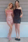 LTP1769,Fashion Strapless Feather Homecoming Dress, Tight Sequined Prom Hoco HZ0307