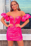 LTP1752,Sweetheart Puff Sleeves Hot Pink Tight Homecoming HZ0307
