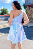 LTP1436,A-Line One Shoulder Sequined Short Homecoming Dress with HZ0307