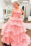 Ruffles Pleated A-Line Organza Long Prom HZ0307