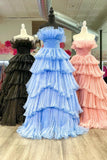 Ruffles Pleated A-Line Organza Long Prom HZ0307