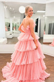 Ruffles Pleated A-Line Organza Long Prom HZ0307