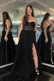 Black Multi Layers Tulle Lace Evening Prom HZ0307