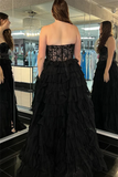 Black Multi Layers Tulle Lace Evening Prom HZ0307