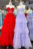 Sweetheart Red Lace Tulle Prom Formal HZ0307