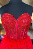 Sweetheart Red Lace Tulle Prom Formal HZ0307