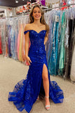 Off The Shoulder Lace Sequins Long Prom HZ0307