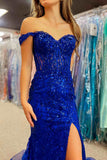 Off The Shoulder Lace Sequins Long Prom HZ0307