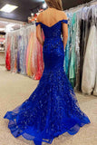Off The Shoulder Lace Sequins Long Prom HZ0307