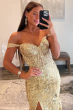 Off The Shoulder Lace Sequins Long Prom HZ0307