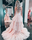 LTP1611,Charming Ruffles Spaghetti Straps Tulle Prom Dresses, A-Line Long Evening HZ0307