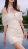 Fairy White Pleated Homecoming Dresses Mini Party Gown, HZ0307