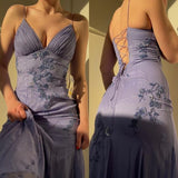 Fairy Blue Chiffon Prom Dress - Spaghetti Strap Applique Formal Gown with Flowing HZ0307