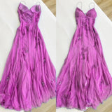 Fairy Blue Chiffon Prom Dress - Spaghetti Strap Applique Formal Gown with Flowing HZ0307