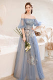 Fairy Blue Off the Shoulder Long Formal HZ0307