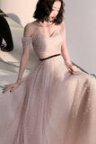 Fairy Off the Shoulder Pink Pearls Long Formal HZ0307