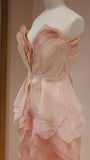 Fairytale Pink Ruffle Evening Party Dress, Sleeveless Prom Dresses, HZ0307