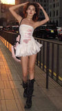 Fashion White Floral Mini Homecoming Dresses Strapless Short Prom HZ0307