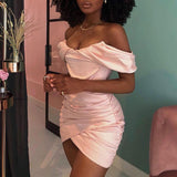 Fast Delivery Off The Shoulder Satin Homecoming Dresses Mini Party Graduation Dress, HZ0307