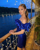 Puffy Shoulder Satin Mini Homecoming Dresses Short Party Dress, HZ0307