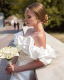 Puffy Shoulder Satin Mini Homecoming Dresses Short Party Dress, HZ0307