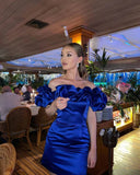 Puffy Shoulder Satin Mini Homecoming Dresses Short Party Dress, HZ0307