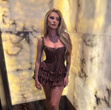 Fast Delivery Sexy Two Pieces Brown Lace Mini Homecoming Cocktail Dresses, HZ0307