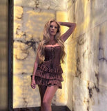 Fast Delivery Sexy Two Pieces Brown Lace Mini Homecoming Cocktail Dresses, HZ0307