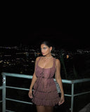 Fast Delivery Sexy Two Pieces Brown Lace Mini Homecoming Cocktail Dresses, HZ0307