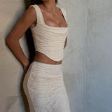 Fast Delivery Two Pieces Ivory Lace Mermaid Prom Evening Dress, HZ0307
