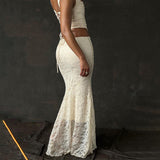 Fast Delivery Two Pieces Ivory Lace Mermaid Prom Evening Dress, HZ0307
