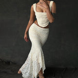 Fast Delivery Two Pieces Ivory Lace Mermaid Prom Evening Dress, HZ0307