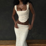 Fast Delivery Two Pieces Ivory Lace Mermaid Prom Evening Dress, HZ0307