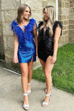 Feather V-Neck Bodycon Homecoming Dress Senior Prom Dress Short, HZ0307