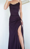 Fit and Flare Sheath Long Prom Dresses, Spaghetti Straps Grape Party HZ0307