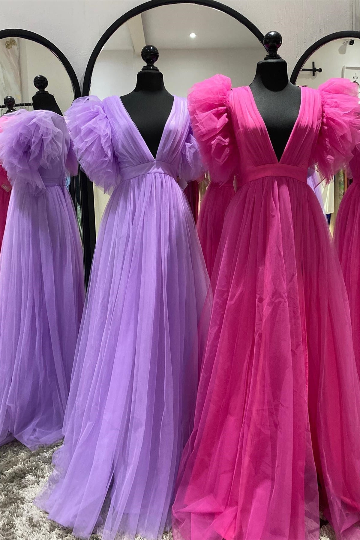 Flare Sleeves Light Purple Tulle Long Formal HZ0307