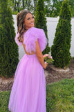 Flare Sleeves Light Purple Tulle Long Formal HZ0307