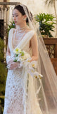 Fling Neck White Mermaid Lace Wedding Dress, Backless Long Bridal Wedding HZ0307