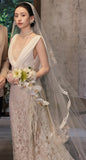 Fling Neck White Mermaid Lace Wedding Dress, Backless Long Bridal Wedding HZ0307
