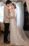 Fling Neck White Mermaid Lace Wedding Dress, Backless Long Bridal Wedding HZ0307