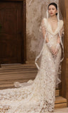 Fling Neck White Mermaid Lace Wedding Dress, Backless Long Bridal Wedding HZ0307