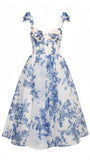 Floral Chiffon Midi Dresses Sweetheart Tie Up Back Homecoming Dresses, HZ0307