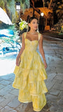 Flowy Ruffle Long Prom Dresses,Yellow Evening Party Dress, HZ0307