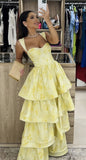 Flowy Ruffle Long Prom Dresses,Yellow Evening Party Dress, HZ0307
