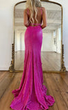 Fuchsia Bodycon Backless Sequin Prom Dresses With Side HZ0307