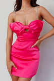 Fuchsia Bowknot Spaghetti Straps Bodycon Homecoming Dresses, HZ0307