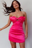 Fuchsia Bowknot Spaghetti Straps Bodycon Homecoming Dresses, HZ0307