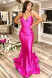 Fuchsia Mermaid Prom Dress Criss Cross Back Prom Dresses HZ0307