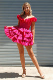 Fuchsia Off The Shoulder Ruffle Homecoming Dresses Mini Party Gown, HZ0307