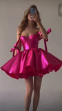 Fuchsia Off The Shoulder Short Ball Gown Homecoming Dresses Mini Birthday Dress, HZ0307
